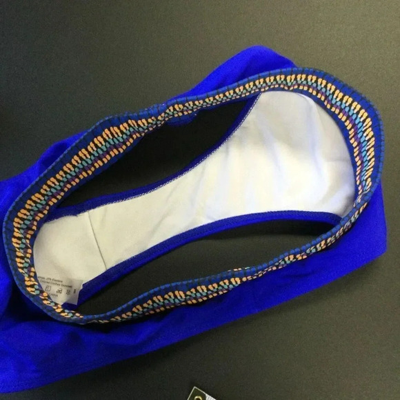 Womens Deep Blue High Waisted Striped Contrast Bikini Two-Piece Swimsuit Medium - Picture 7 of 12